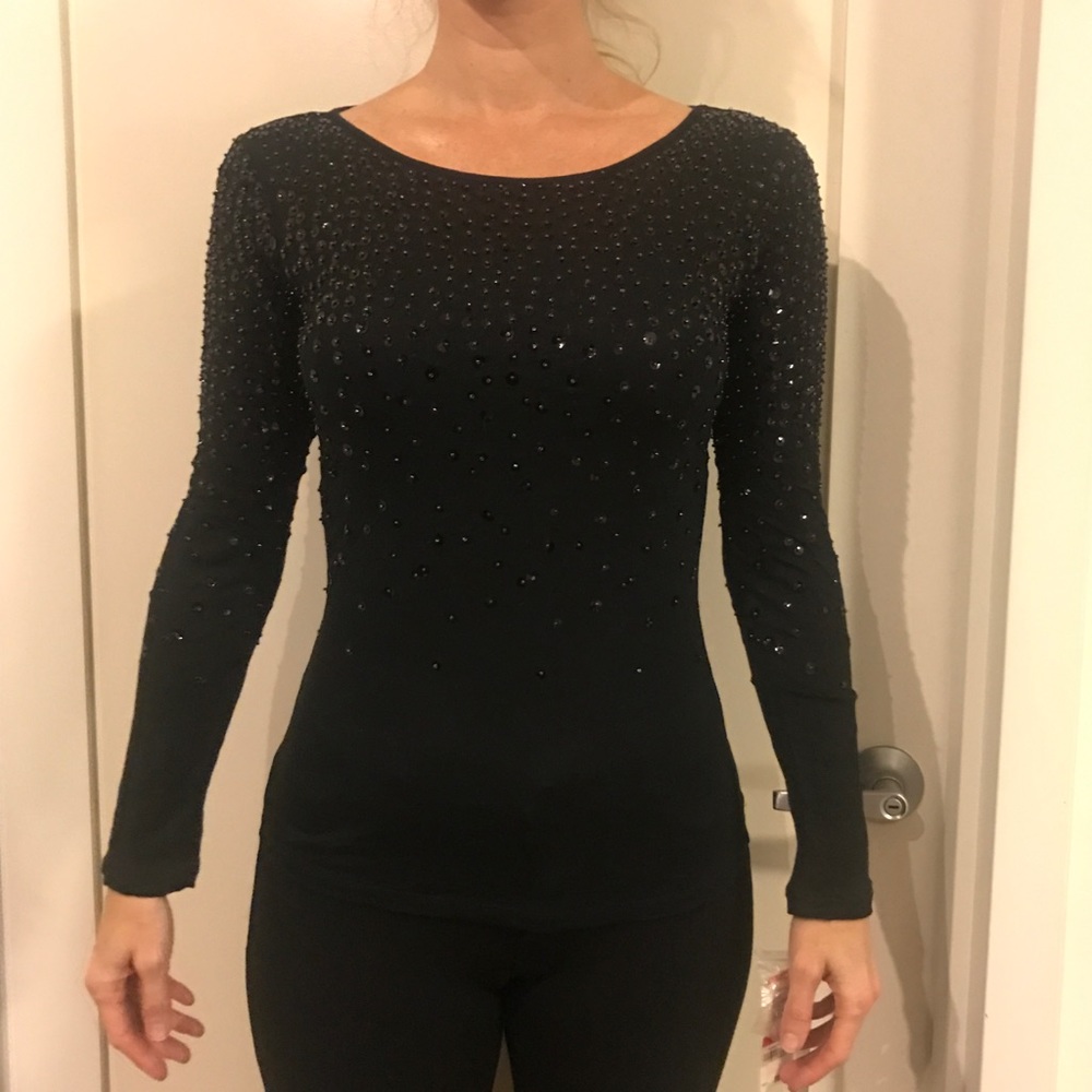 NWT • INC BLACK LONG SLEEVE SEQUIN TOP